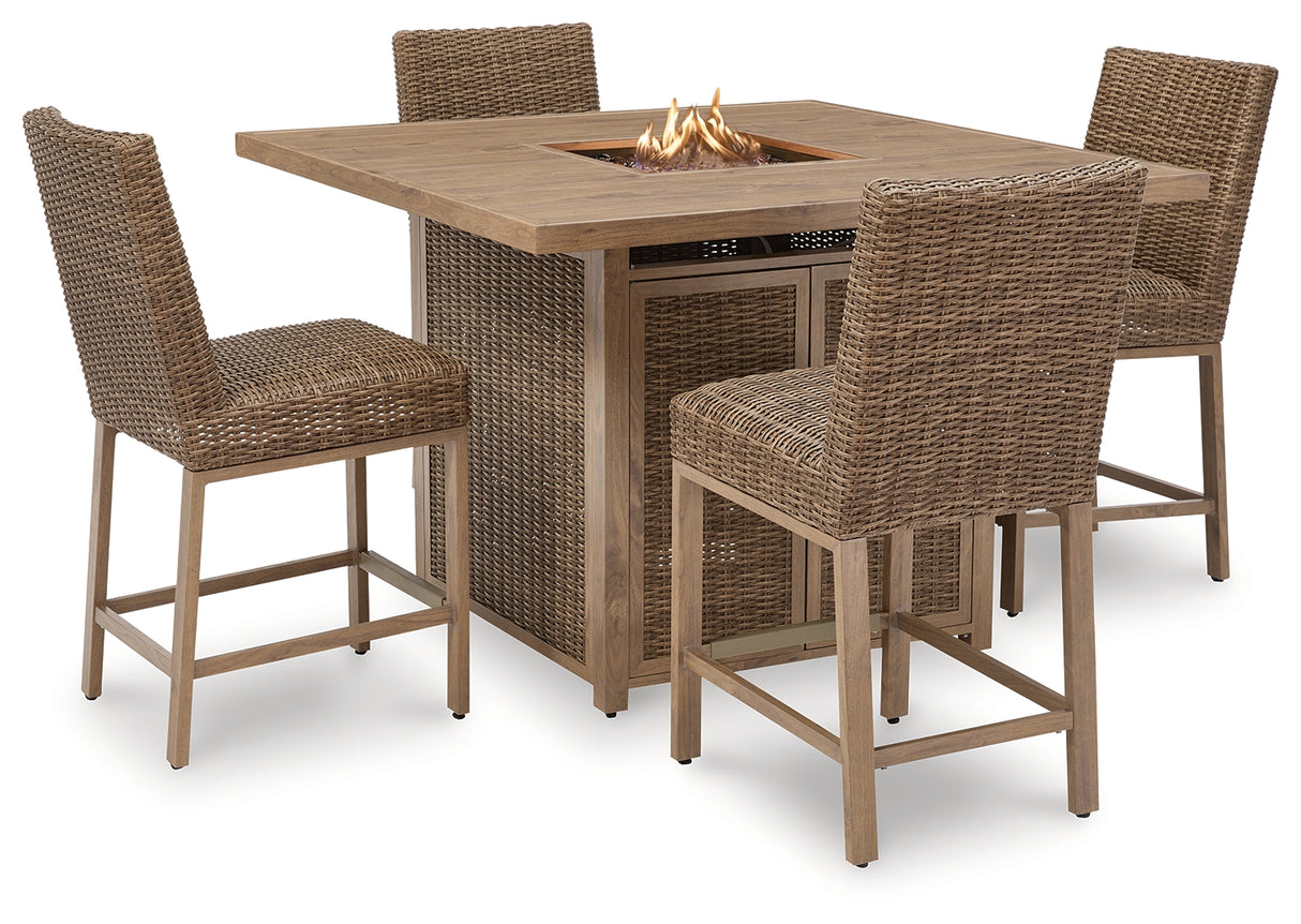 Walton Bridge Outdoor Bar Table and 4 Barstools in Driftwood - PKG016265