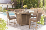 Walton Bridge Outdoor Bar Table and 4 Barstools in Driftwood - PKG016265