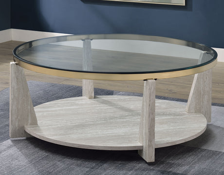 Wanda 42″ Round Glass Top Coffee Table with Casters from Steve Silver - Luna Furniture