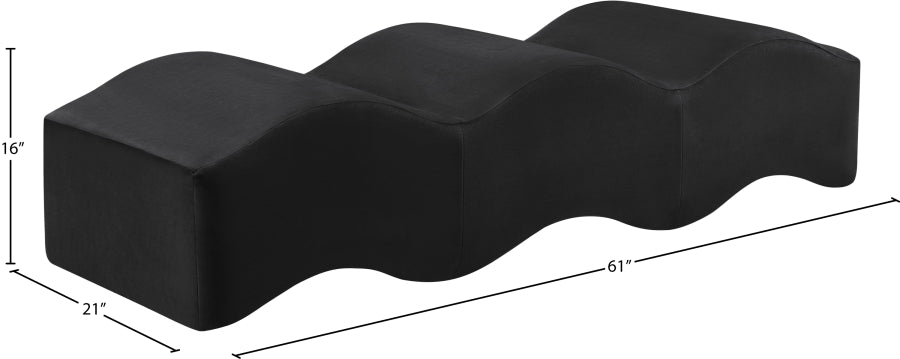 Wave Velvet Upholstered Bench in Black from Meridian - Luna Furniture