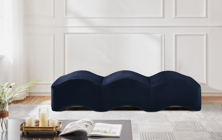 Wave Velvet Upholstered Bench in Blue from Meridian - Luna Furniture