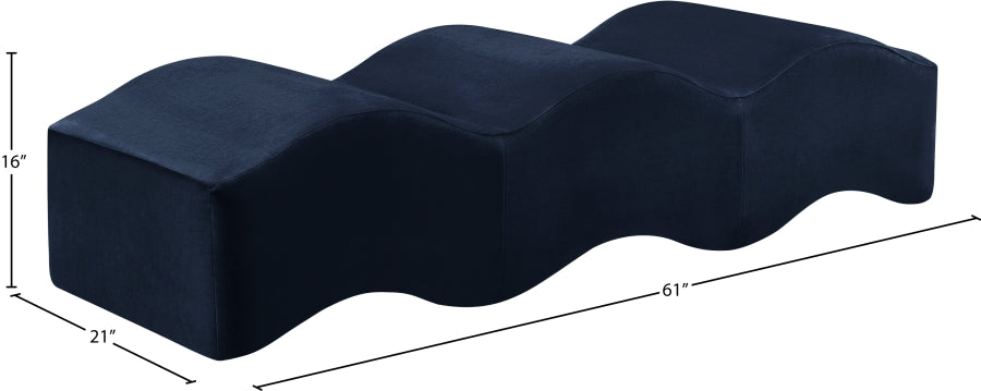 Wave Velvet Upholstered Bench in Blue from Meridian - Luna Furniture