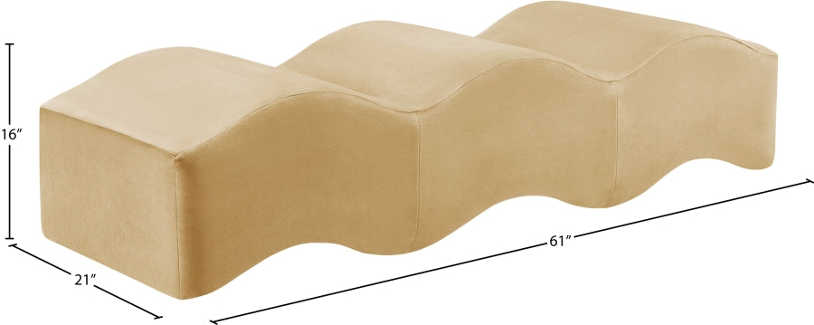 Wave Velvet Upholstered Bench in Camel from Meridian - Luna Furniture