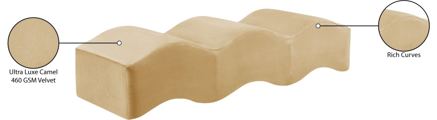 Wave Velvet Upholstered Bench in Camel from Meridian - Luna Furniture