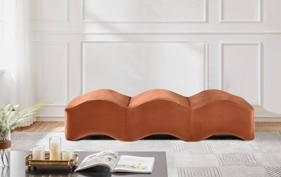 Wave Velvet Upholstered Bench in Cognac from Meridian - Luna Furniture