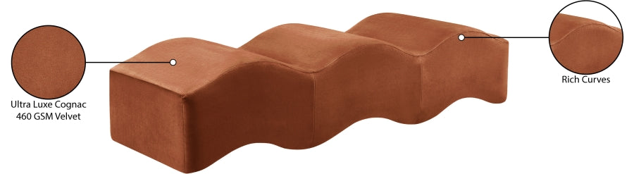 Wave Velvet Upholstered Bench in Cognac from Meridian - Luna Furniture