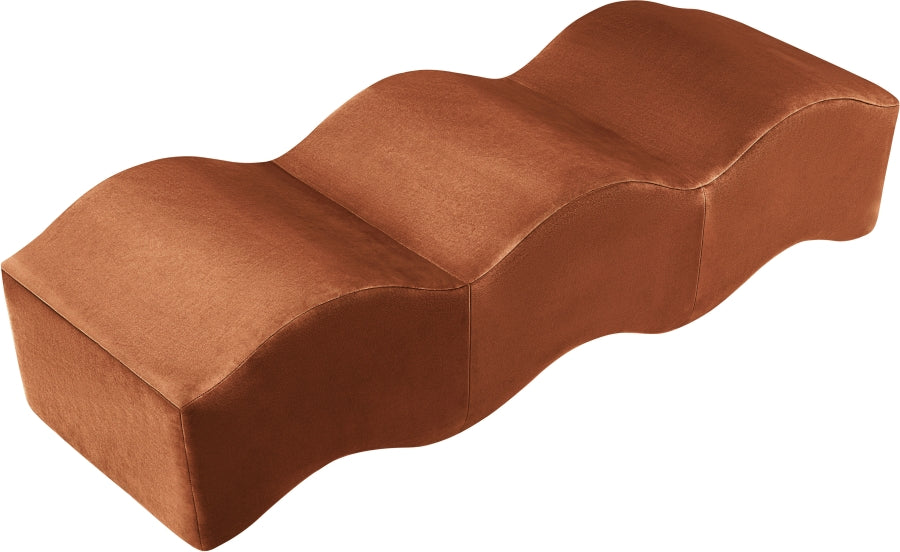 Wave Velvet Upholstered Bench in Cognac from Meridian - Luna Furniture