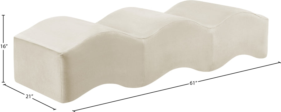 Wave Velvet Upholstered Bench in Cream from Meridian - Luna Furniture