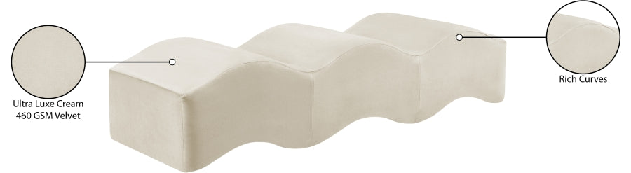 Wave Velvet Upholstered Bench in Cream from Meridian - Luna Furniture