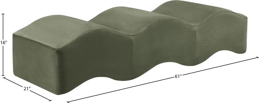 Wave Velvet Upholstered Bench in Green from Meridian - Luna Furniture