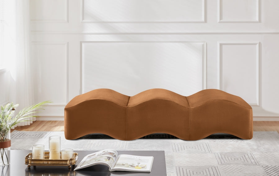 Wave Velvet Upholstered Bench in Saddle from Meridian - Luna Furniture