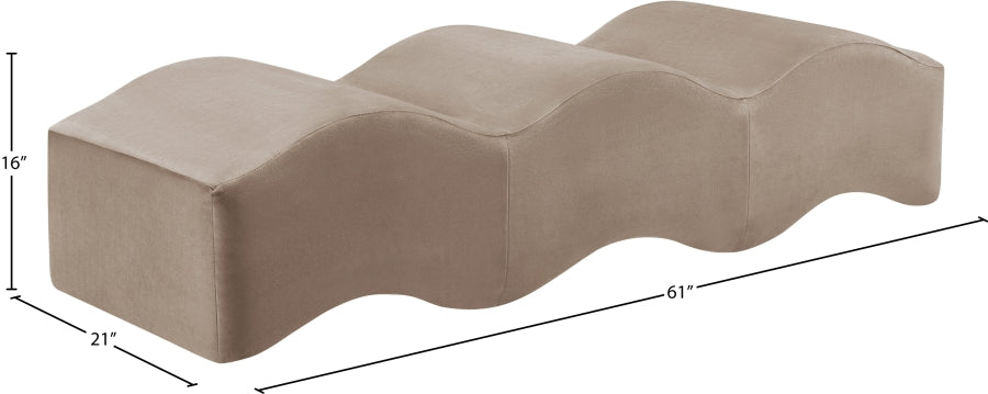 Wave Velvet Upholstered Bench in Taupe from Meridian - Luna Furniture