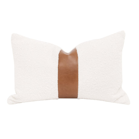 The Split Decision 20" Essential Lumbar Pillow in Livesmart Boucle-Snow, Whiskey Brown Top Grain Leather Stripe, Set of 2 - 7207-20.BOU-SNO/WB