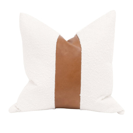 The Split Decision 20" Essential Pillow in Livesmart Boucle-Snow, Whiskey Brown Top Grain Leather Stripe, Set of 2 - 7206-20.BOU-SNO/WB