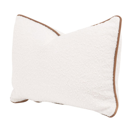 The Not So Basic 20" Essential Lumbar Pillow in Livesmart Boucle-Snow, Whiskey Brown Top Grain Leather Piping, Set of 2 - 7203-20.BOU-SNO/WB