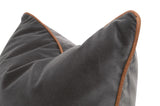 The Not So Basic 20" Essential Pillow in Dark Dove Velvet, Whiskey Brown Top Grain Leather Piping, Set of 2 - 7202-20.DDOV/WB