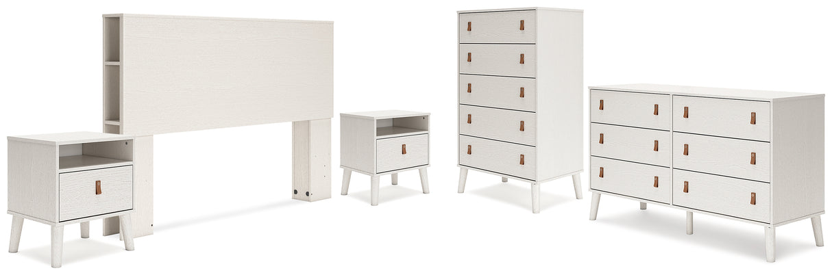 Aprilyn Queen Bookcase Headboard with Dresser, Chest and 2 Nightstands in White from Ashley - Luna Furniture