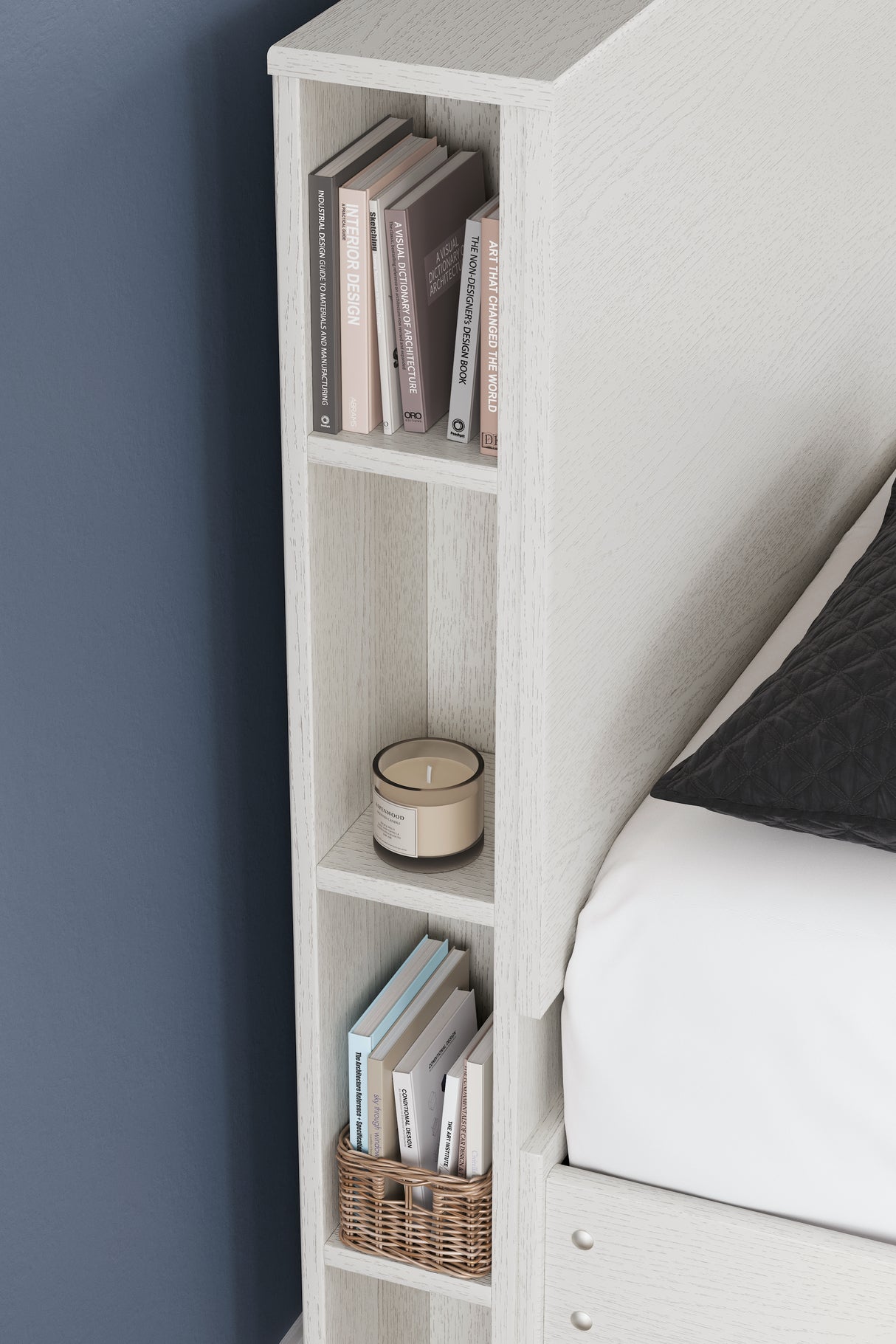 Aprilyn Queen Bookcase Headboard with Dresser, Chest and Nightstand in White from Ashley - Luna Furniture