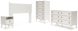 Aprilyn Queen Panel Headboard with Dresser, Chest and Nightstand in White from Ashley - Luna Furniture