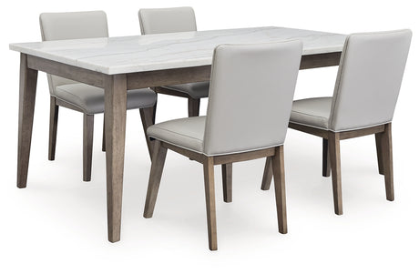 White/Brown Loyaska Dining Table and 4 Chairs - PKG019498