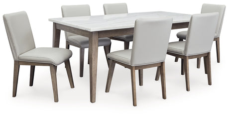 White/Brown Loyaska Dining Table and 6 Chairs - PKG019499