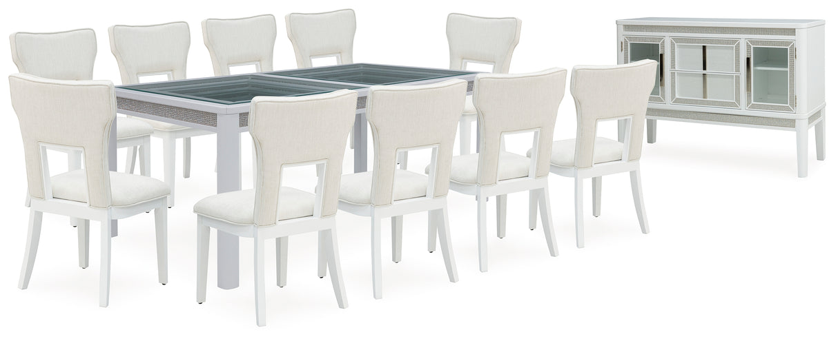 White Chalanna Dining Table and 10 Chairs with Storage - PKG019508