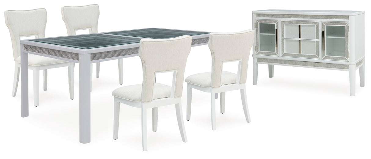 White Chalanna Dining Table and 4 Chairs with Storage - PKG019505