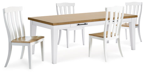 White/Natural Ashbryn Dining Table and 4 Chairs - PKG016739