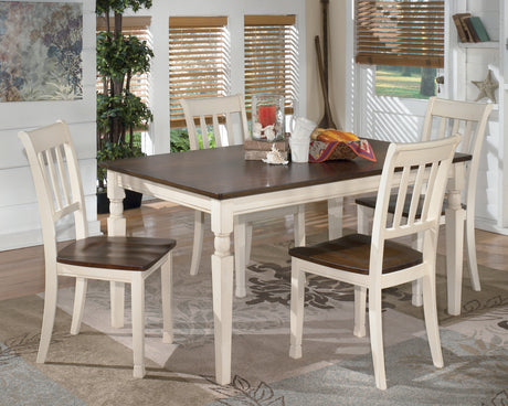 Whitesburg Dining Table and 4 Chairs in Brown/Cottage White - PKG002051