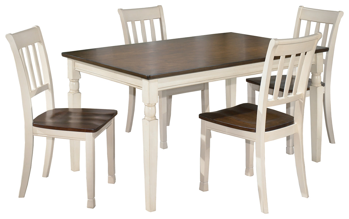 Whitesburg Dining Table and 4 Chairs in Brown/Cottage White - PKG002051