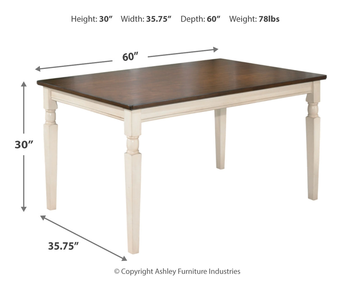 Whitesburg Dining Table and 4 Chairs in Brown/Cottage White - PKG002051