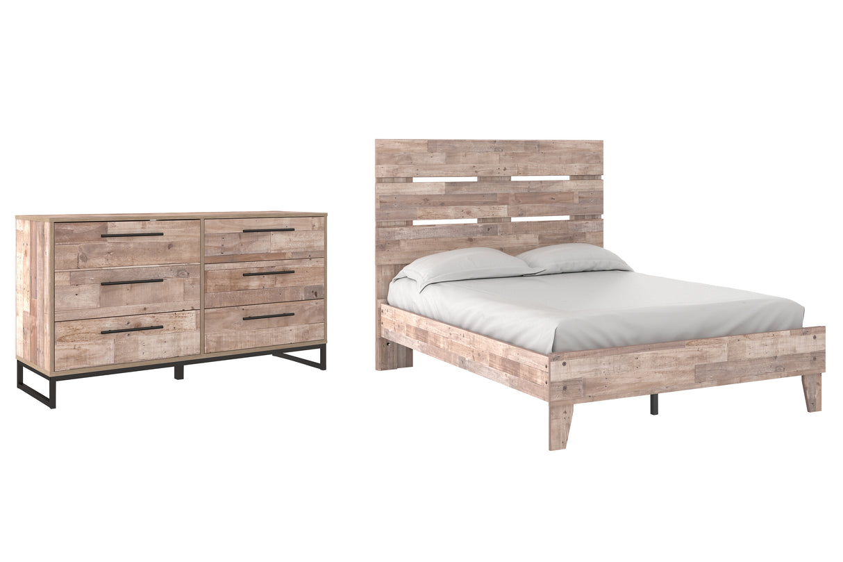 Whitewash Neilsville Full Platform Bed with Dresser - PKG009212