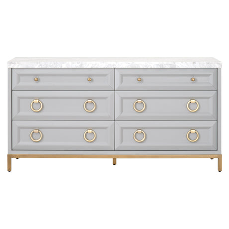 Azure Carrera 6-Drawer Double Dresser in Dove Gray, White Carrera Marble, Brushed Gold - 6155.DGR-BGLD/WHT
