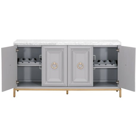 Azure Carrera Media Sideboard in White Carrera Marble, Dove Gray, Brushed Gold - 6087.DGR-BGLD/WHT