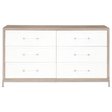 Wrenn 6-Drawer Double Dresser in Natural Gray Acacia, Matte White, Brushed Stainless Steel - 6140.NG/WHT-BSTL