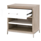 Wrenn 1-Drawer Nightstand in Natural Gray Acacia, Matte White, Brushed Stainless Steel - 6139.NG/WHT-BSTL