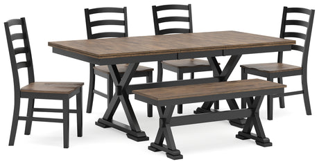 Wildenauer Dining Table and 4 Chairs and Bench in Brown/Black from Ashley - Luna Furniture