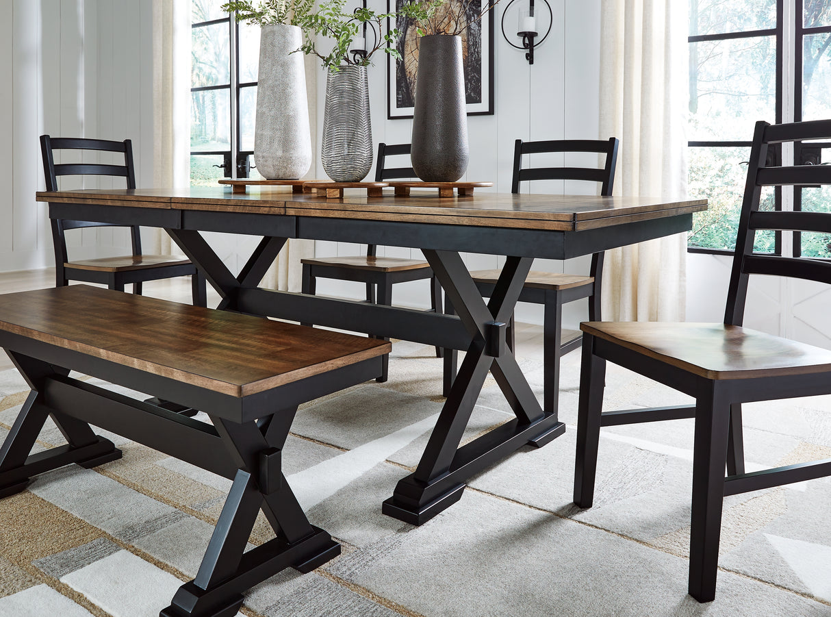 Wildenauer Dining Table and 4 Chairs and Bench in Brown/Black from Ashley - Luna Furniture