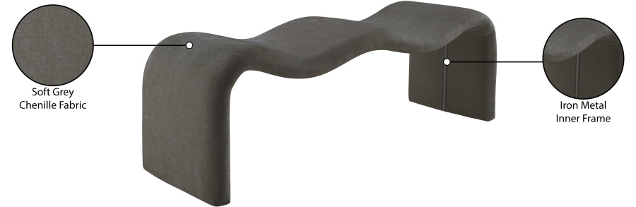 Willow Chenille Fabric Bench in Grey from Meridian - Luna Furniture