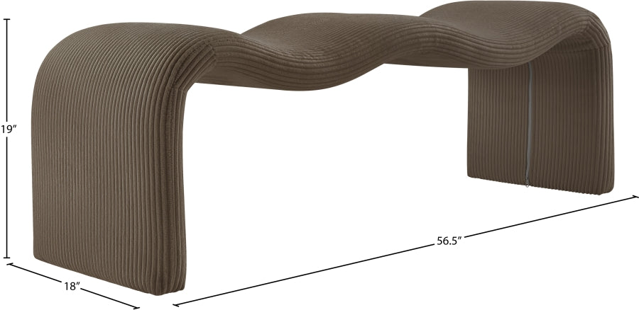 Willow Corduroy Fabric Bench in Brown from Meridian - Luna Furniture