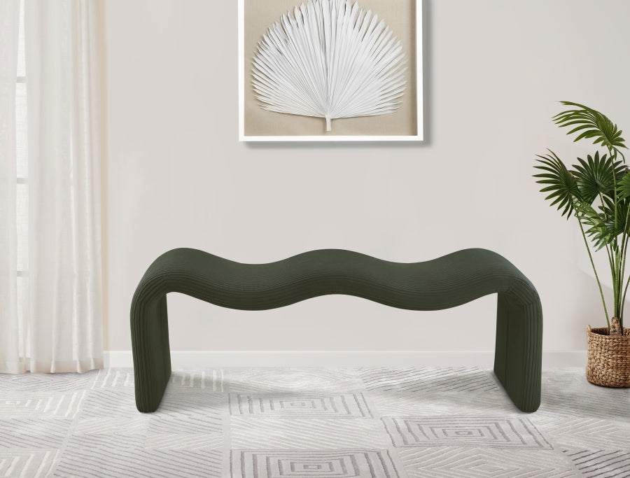 Willow Corduroy Fabric Bench in Green from Meridian - Luna Furniture