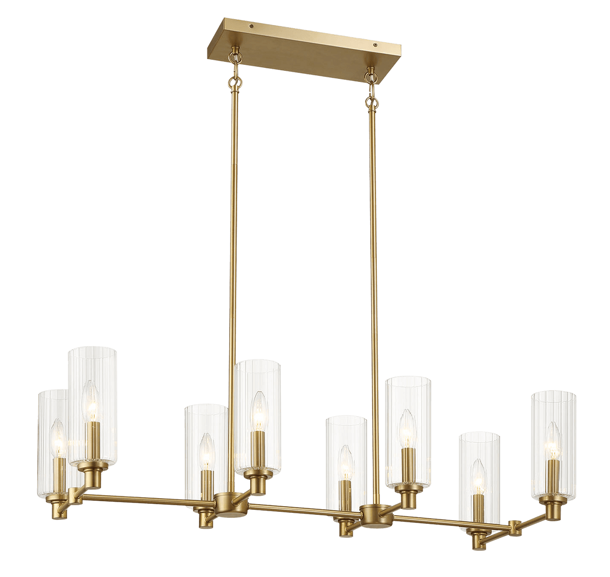 Willow Eight Lights Island With Clear Ribbed Glass Pendant Lamp - Satin Brass - PNL03901801