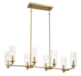 Willow Eight Lights Island With Clear Ribbed Glass Pendant Lamp - Satin Brass - PNL03901801