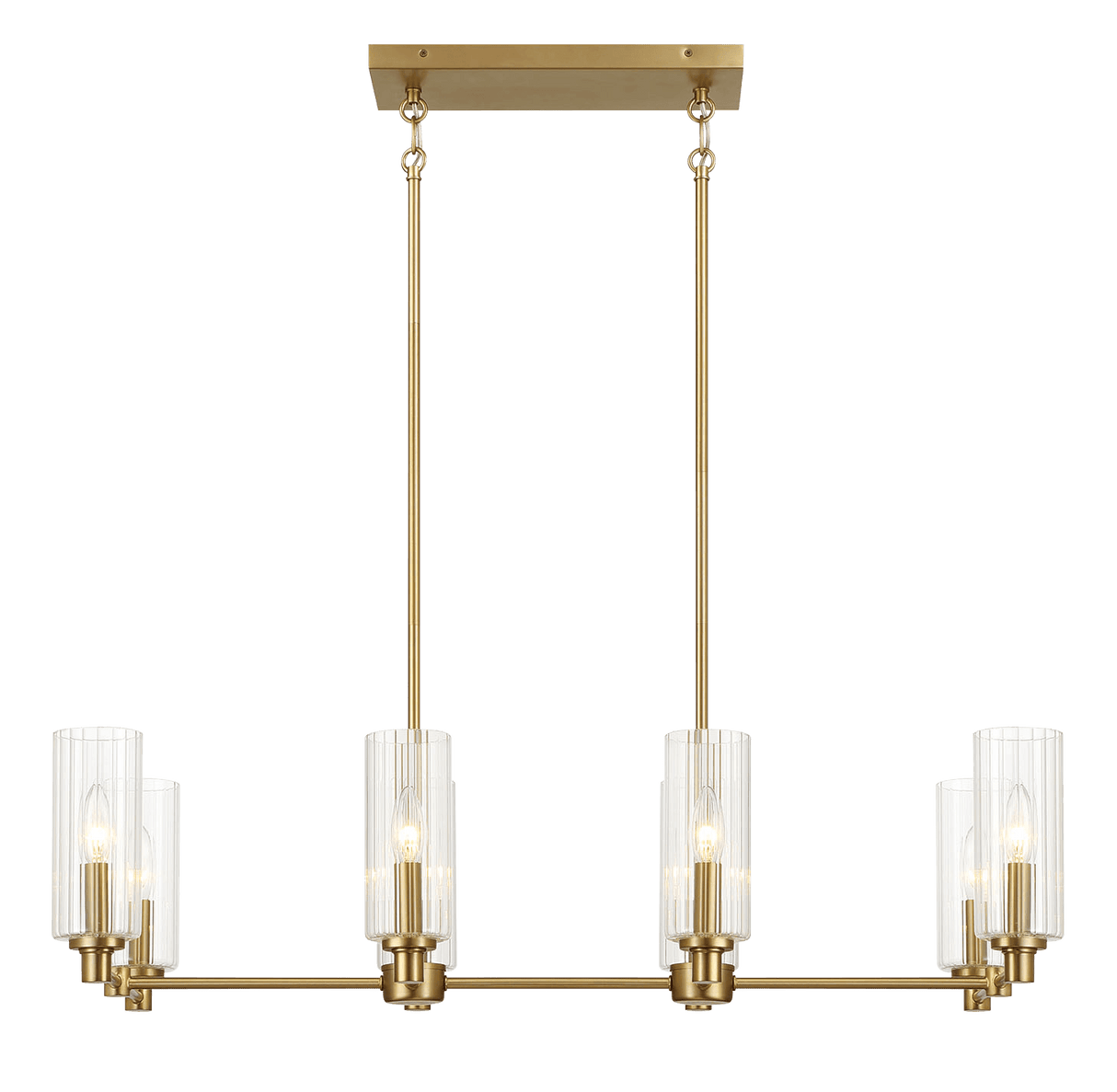 Willow Eight Lights Island With Clear Ribbed Glass Pendant Lamp - Satin Brass - PNL03901801