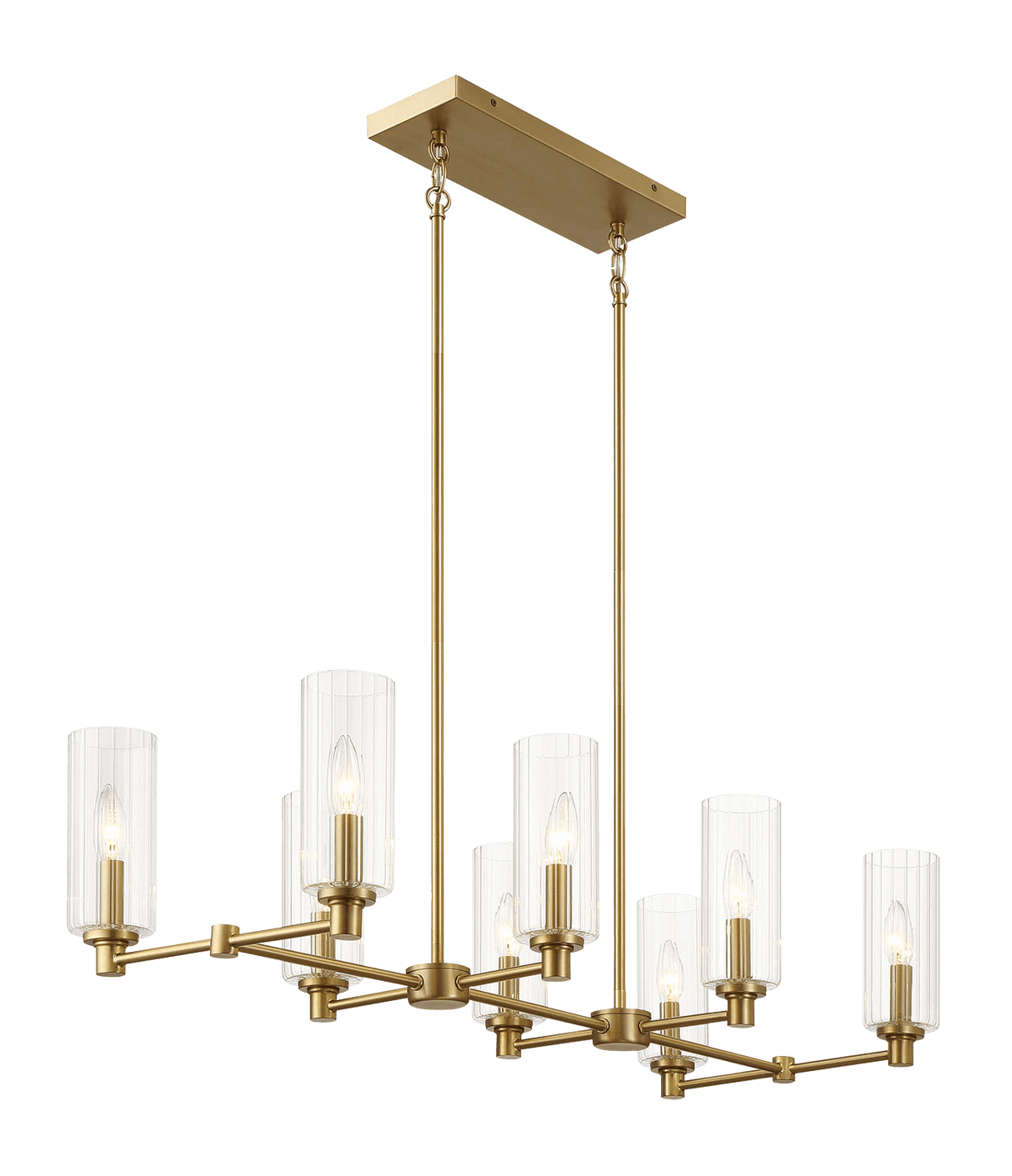 Willow Eight Lights Island With Clear Ribbed Glass Pendant Lamp - Satin Brass - PNL03901801