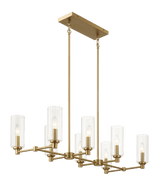 Willow Eight Lights Island With Clear Ribbed Glass Pendant Lamp - Satin Brass - PNL03901801