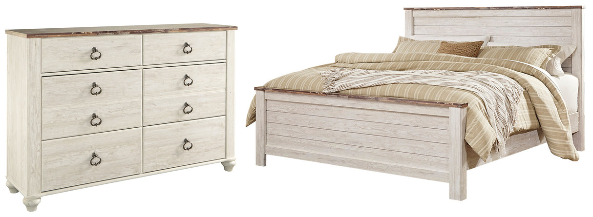 Willowton California King Panel Bed with Dresser in Whitewash from Ashley - Luna Furniture