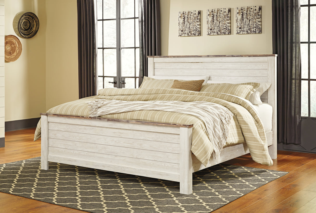 Willowton California King Panel Bed with Dresser in Whitewash from Ashley - Luna Furniture