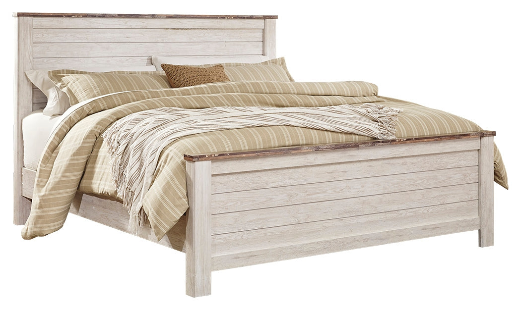 Willowton California King Panel Bed with Dresser in Whitewash from Ashley - Luna Furniture