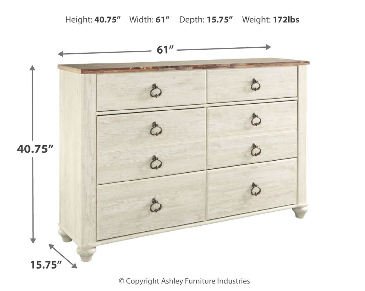 Willowton California King Panel Bed with Dresser in Whitewash from Ashley - Luna Furniture